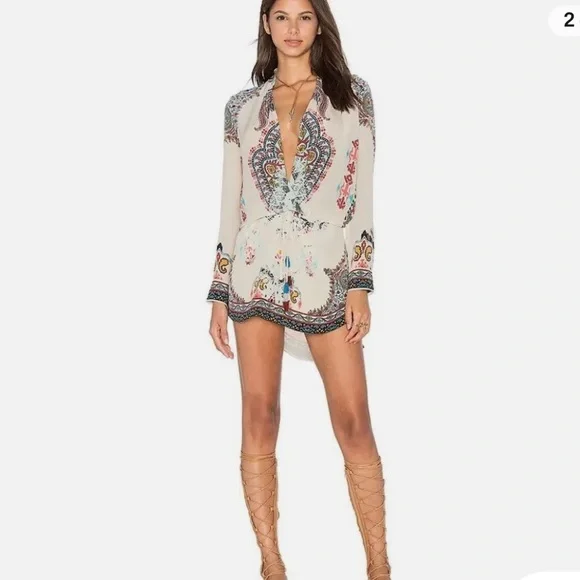 NWOT Rococo Sand Paisley Carpet Tunic Dress 100% Silk with Beaded Detail Size XS - Picture 2 of 12